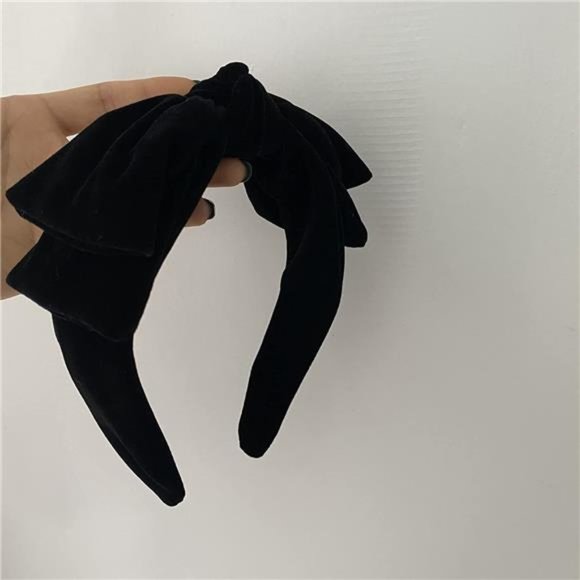 YERTTER Dainty Black Velvet Knot Bow Turban Wide Headbands Yoga Thick Headbands main image 4
